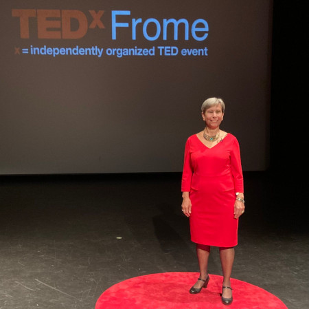 TEDxtalk_cr Wafaa Powell on the stage at TEDx Frome