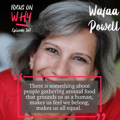 Wafaa Powell and text about her podcast